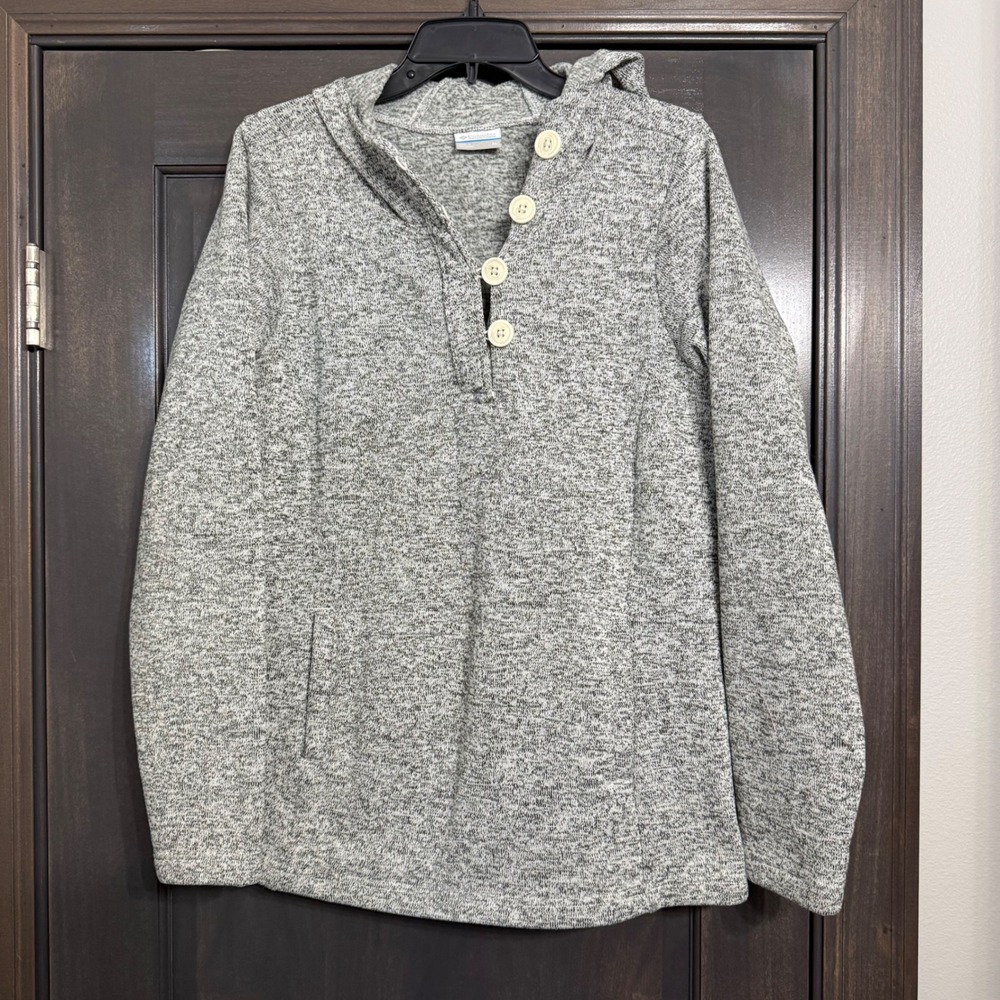 Columbia Womens Gray Marled Sweater Fleece Button Hoodie XL RN 69724